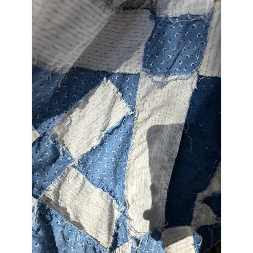 Early 1900’s Hand Stitched Quilt Top Only Shirt Fabric Feed Sack Cotton 74x 61